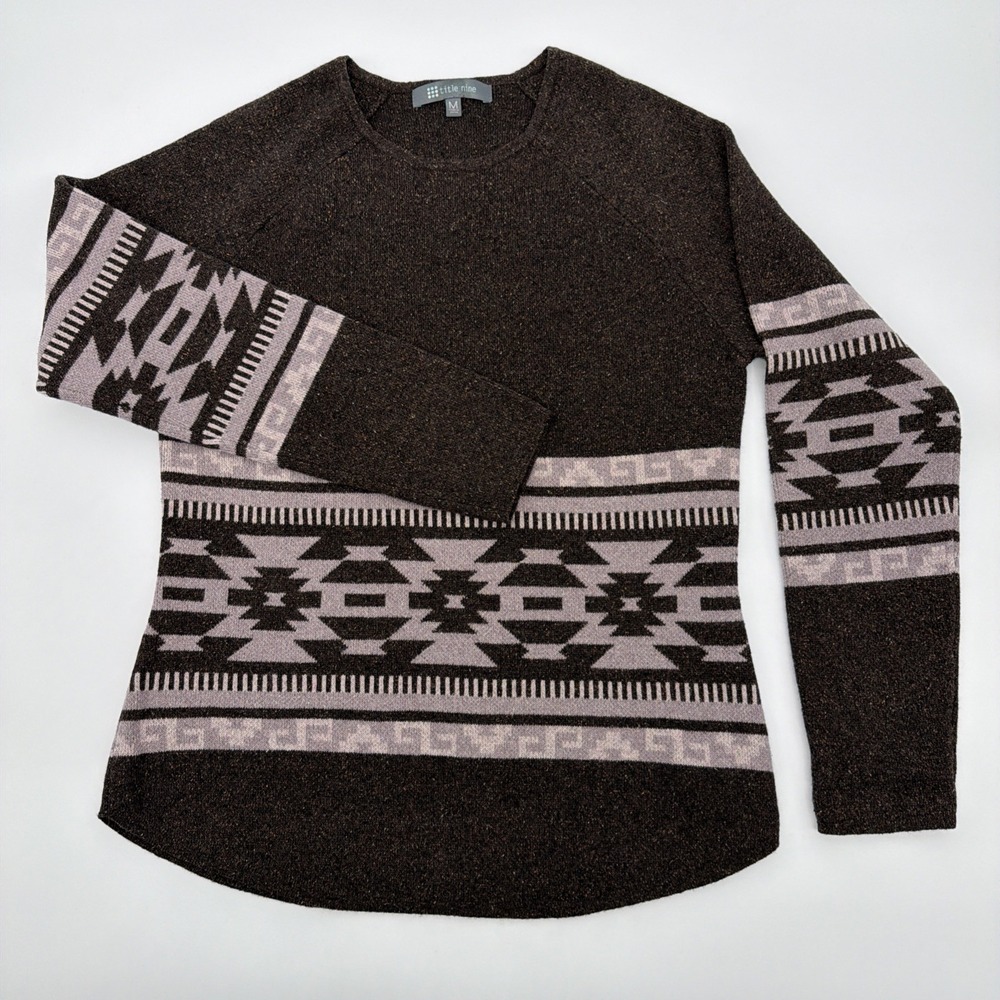 Title Nine Wool Silk Blend Aztec Southwestern Sweater Brown Womens Size M